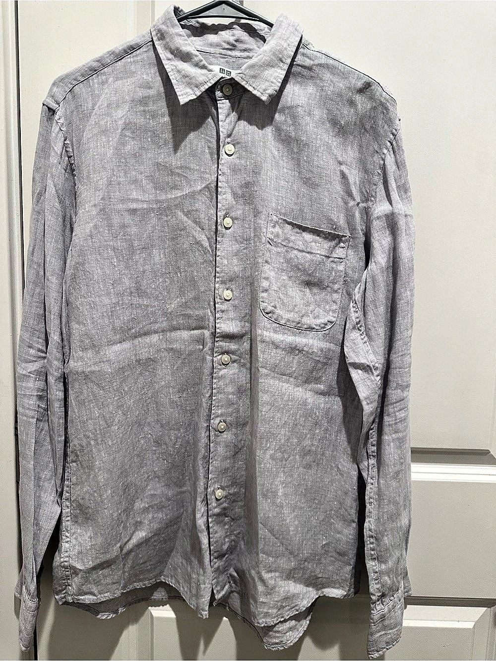 Uniqlo Men's Premium Linen Long-Sleeve Shirt Light Gray Medium